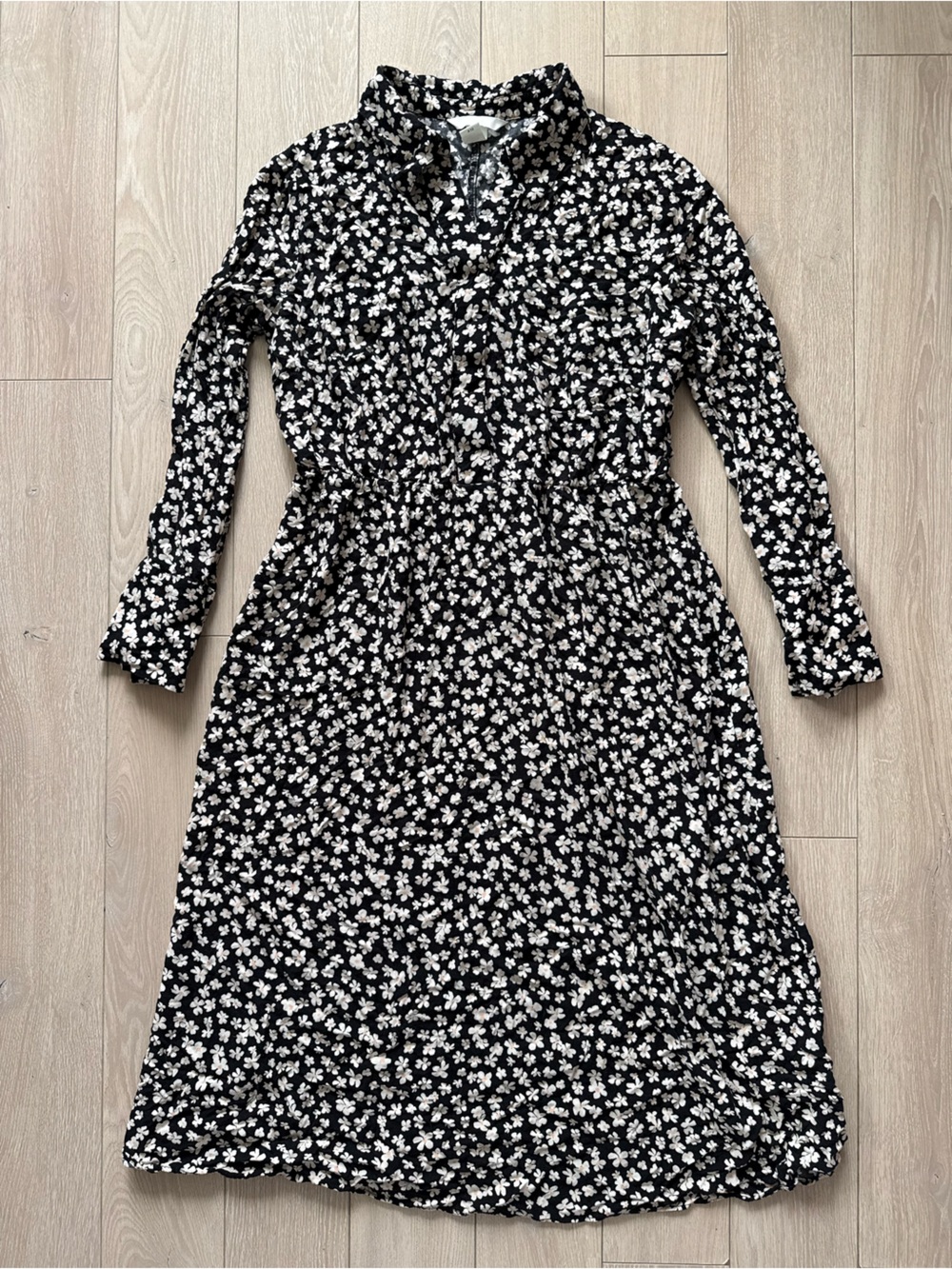 H&M Floral Print Midi Dress Black White Pink Women’s Size XL